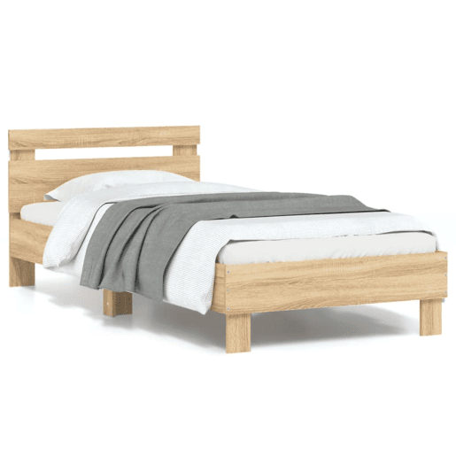 Estrutura de cama de solteiro moderno c cabeceiraluzes LED 90x190 cm carvalho sonoma
