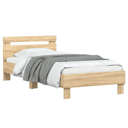 Estrutura de cama de solteiro moderno c cabeceiraluzes LED 90x190 cm carvalho sonoma