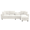 Sofá chenille 281x86x71 cm - Esquina L, 2 apoios de braços com arrumação, mesa extensível, 1 USB, 1 Tipo-C, Bege