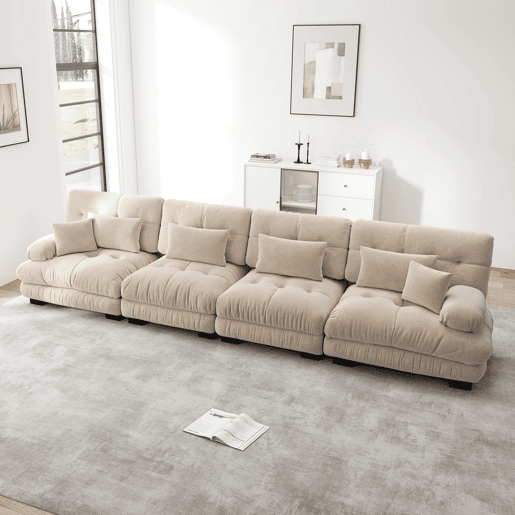 Sofá modular de 4 lugares - Ecksofa com assento profundo, Chenille, Sofá-cama confortável - Café claro Sofá modular de 4 lugares - Ecksofa com assento profundo, Chenille, Sofá-cama confortável - Café claro