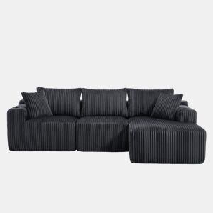 Sofá modular de 3 lugares - Chaise longue, 5 almofadas, bolsos laterais, porta-copos - Cinza