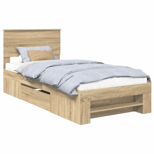 Estrutura de cama de solteiro para adultos com cabeceira Carvalho Sonoma 100 x 200 m