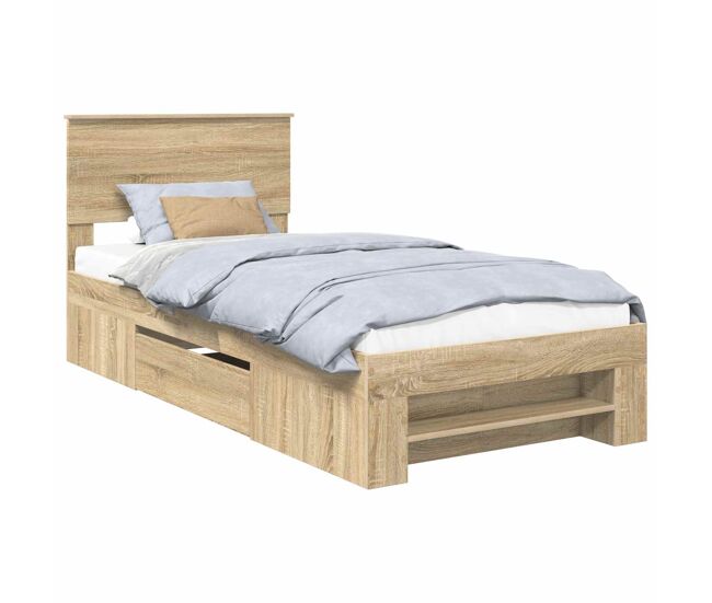 Estructura de cama simple para adultos con cabecera - Roble Sonoma 100 x 200 m