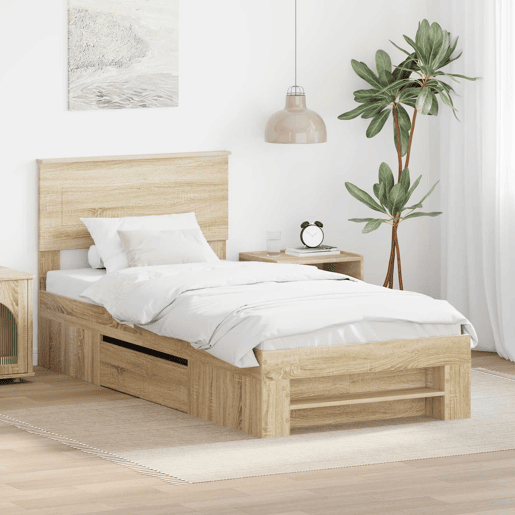 Estrutura de cama de solteiro para adultos com cabeceira Carvalho Sonoma 100 x 200 m
