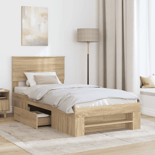 Estrutura de cama de solteiro para adultos com cabeceira Carvalho Sonoma 100 x 200 m