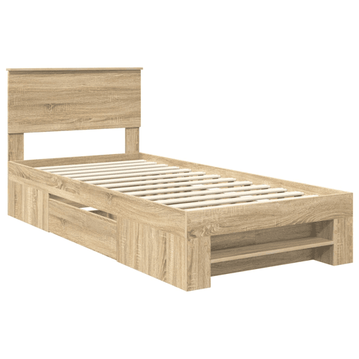 Estrutura de cama de solteiro para adultos com cabeceira Carvalho Sonoma 100 x 200 m
