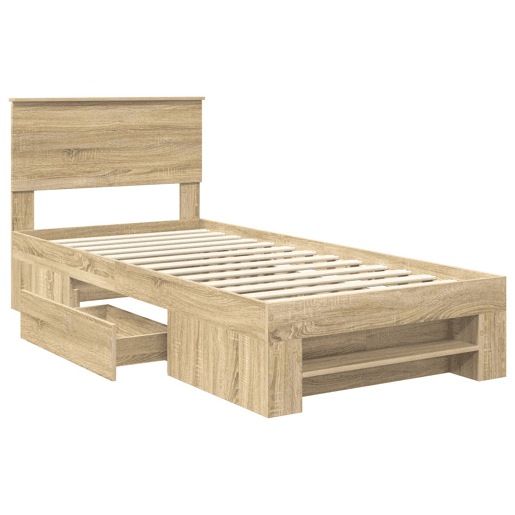 Estrutura de cama de solteiro para adultos com cabeceira Carvalho Sonoma 100 x 200 m