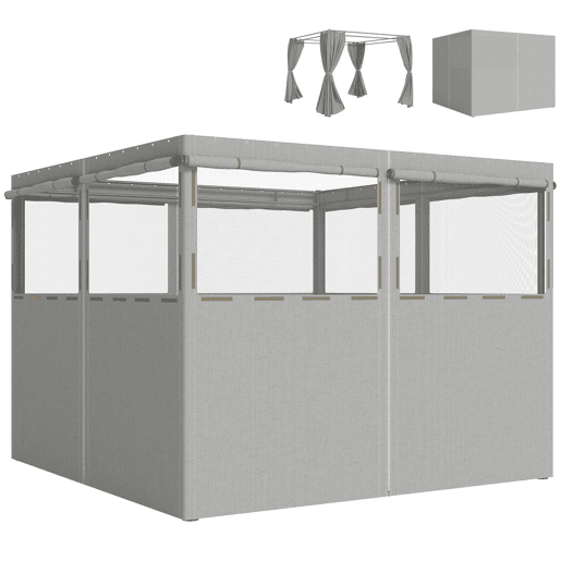 Outsunny 4 Paredes Laterais para Tenda, 3x3 m Laterais de Tenda com 8 Janelas de Rede Enroláveis Proteção UV 30+ Impermeável, Substituição Lateral para Tenda de Jardim Cinzento Claro