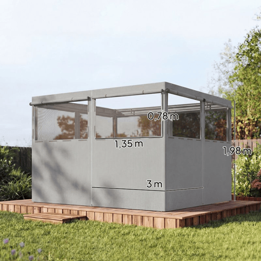 Outsunny 4 Paredes Laterais para Tenda, 3x3 m Laterais de Tenda com 8 Janelas de Rede Enroláveis Proteção UV 30+ Impermeável, Substituição Lateral para Tenda de Jardim Cinzento Claro