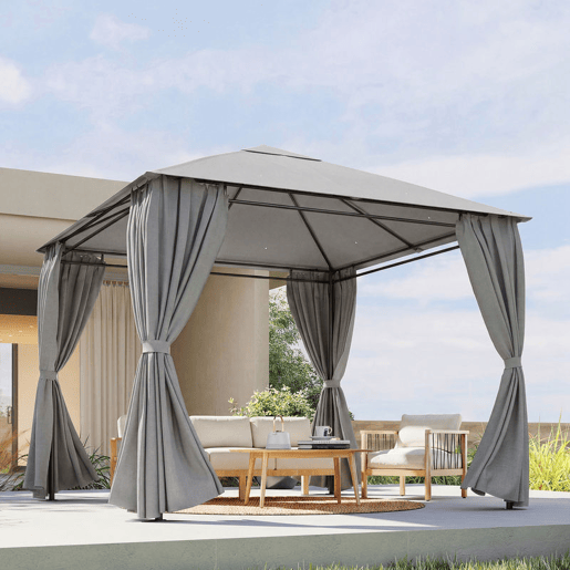 Outsunny 4 Paredes Laterais para Tenda, 3x3 m Laterais de Tenda com 8 Janelas de Rede Enroláveis Proteção UV 30+ Impermeável, Substituição Lateral para Tenda de Jardim Cinzento Claro