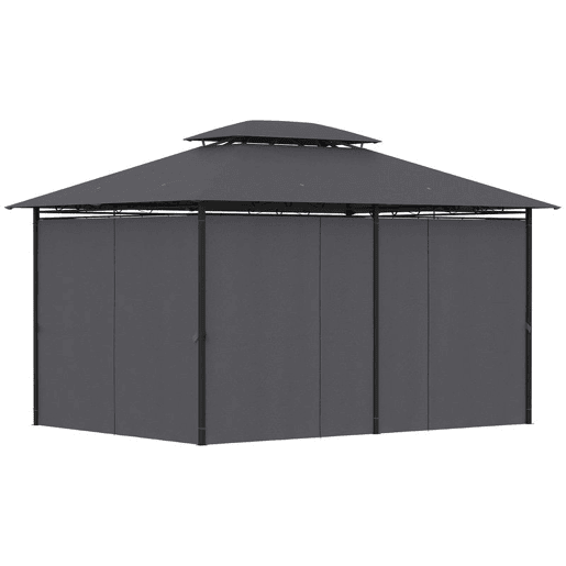 Outsunny Pérgola 3x4 m Pérgola de Jardim Pérgola com Teto Duplo 6 Paredes Laterais Estrutura Metálica Drenagem Tenda para Exterior Terraço Jardim Cinzento
