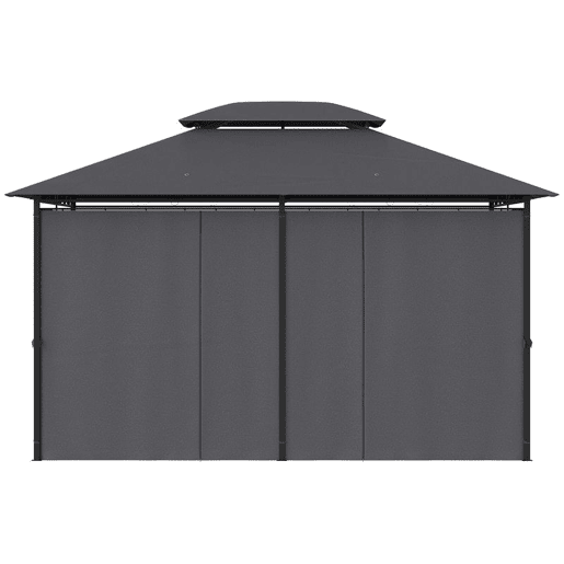 Outsunny Pérgola 3x4 m Pérgola de Jardim Pérgola com Teto Duplo 6 Paredes Laterais Estrutura Metálica Drenagem Tenda para Exterior Terraço Jardim Cinzento