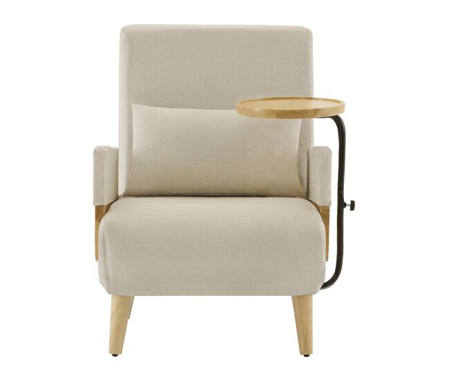 Sillón 3 en 1 - función de cama, con bandeja de madera, sillón reclinable, asiento acolchado - beige