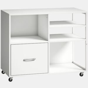 HOMCOM Móvel para Impressora com Rodas Mesa para Impressora com Prateleiras Abertas e Gaveta para Documentos Tamanho A4 e Carta Arquivador Móvel para Escritório em Casa 80x40x65,5 cm Branco