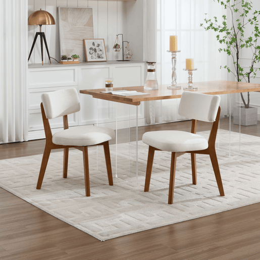 Cadeira de jantar (2 unidades) - estilo moderno Mid-Century, assento estofado em tecido, pernas em madeira maciça - bege Cadeira de jantar (2 unidades) - estilo moderno Mid-Century, assento estofado em tecido, pernas em madeira maciça - bege