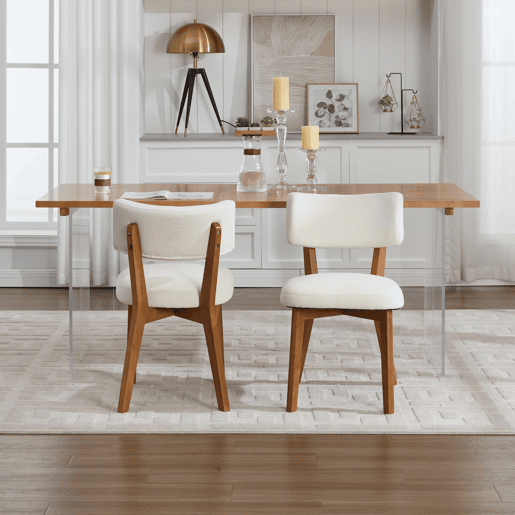 Cadeira de jantar (2 unidades) - estilo moderno Mid-Century, assento estofado em tecido, pernas em madeira maciça - bege Cadeira de jantar (2 unidades) - estilo moderno Mid-Century, assento estofado em tecido, pernas em madeira maciça - bege