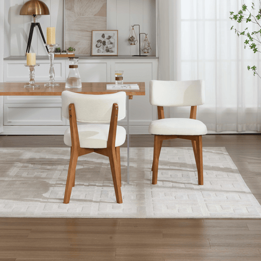 Cadeira de jantar (2 unidades) - estilo moderno Mid-Century, assento estofado em tecido, pernas em madeira maciça - bege Cadeira de jantar (2 unidades) - estilo moderno Mid-Century, assento estofado em tecido, pernas em madeira maciça - bege