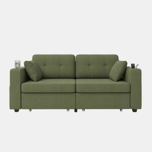 Sofá de 2 lugares - com arrumação, porta-USB, porta-copos e bolsos laterais - verde-oliva