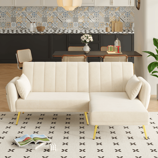 Sofá-cama moderno de 3 lugares - Sofá de canto com função de cama - Bege
