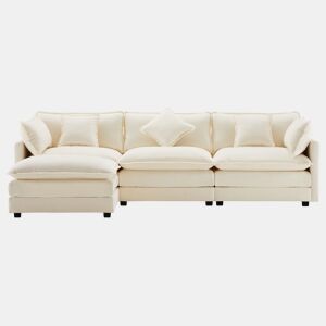 Sofá de canto de 3 lugares em chenille com apoio modular para os pés - Bege