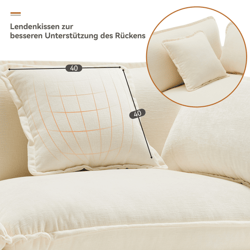 Sofá de canto de 3 lugares em chenille com apoio modular para os pés - Bege