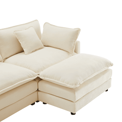 Sofá de canto de 3 lugares em chenille com apoio modular para os pés - Bege