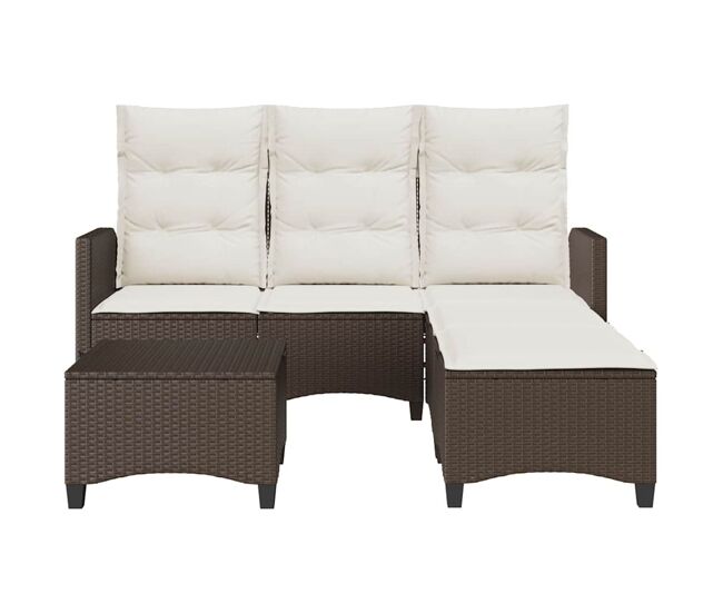 Conjunto de jardín urki 3 plazas con cojines + reposapiés/mesa marrón 83-91x176x138-125 cm