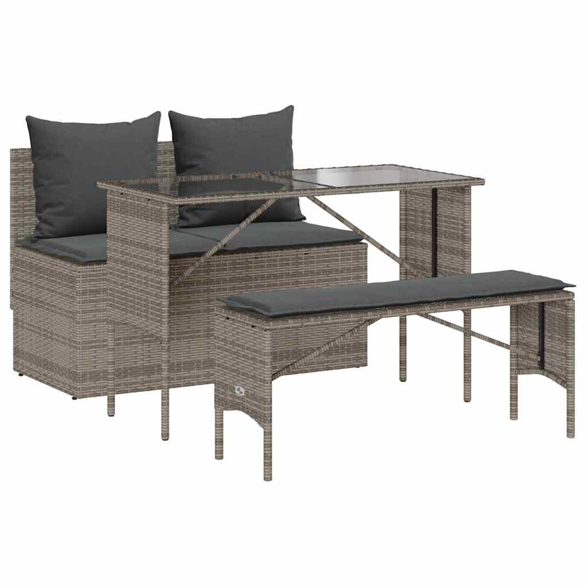 Conjunto de jardín cadier sofá doble con mesa y banco gris