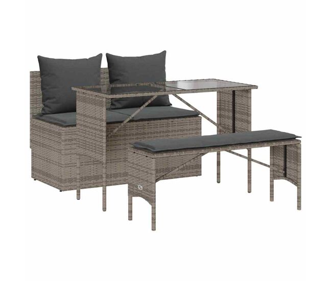 Conjunto de jardín cadier sofá doble con mesa y banco gris