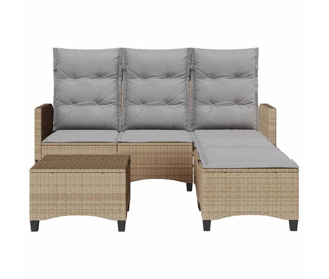 Conjunto de jardín urki 3 plazas con cojines + reposapiés/mesa beige 83-91x176x138-125 cm