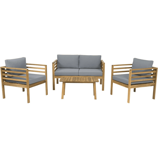 Conjunto de mobiliário de jardim em madeira Beckham com almofadas - 4 lugares - Cinzento