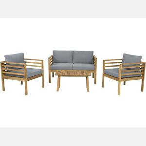 Conjunto de mobiliário de jardim em madeira Beckham com almofadas - 4 lugares - Cinzento