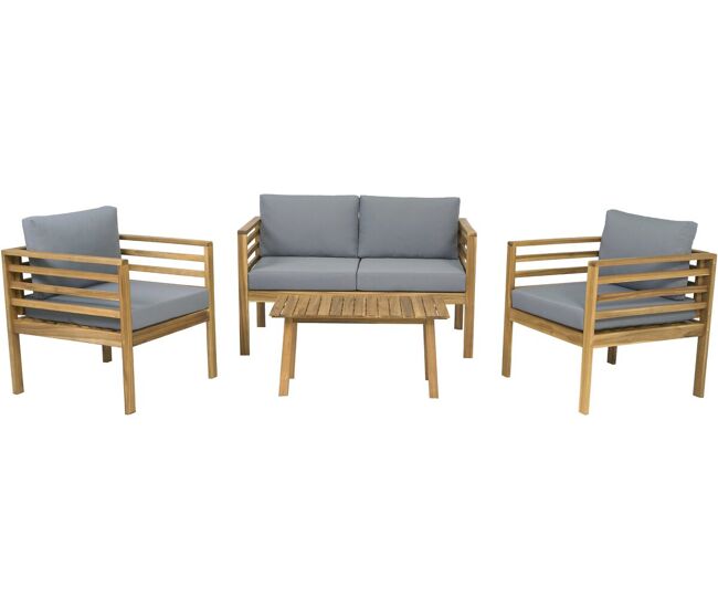 Conjunto de muebles de jardín de madera "beckham" con cojines - 4 plazas - gris