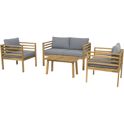 Conjunto de mobiliário de jardim em madeira Beckham com almofadas - 4 lugares - Cinzento