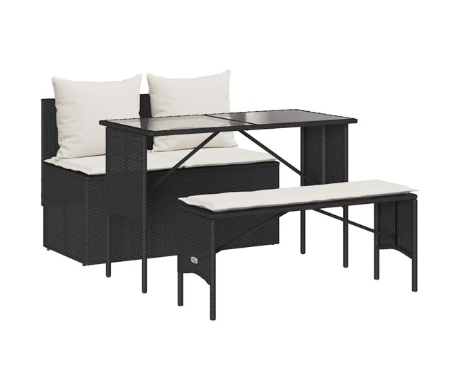 Conjunto de jardín cadier sofá doble con mesa y banco negro