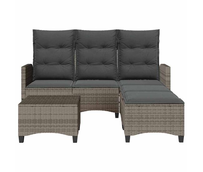 Conjunto de jardín urki 3 plazas con cojines + reposapiés/mesa gris 83-91x176x138-125 cm