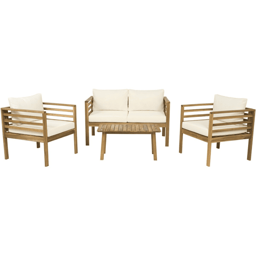 Conjunto de mobiliário de jardim em madeira Beckham com almofadas - 4 lugares - Bege