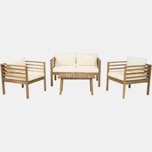 Conjunto de mobiliário de jardim em madeira Beckham com almofadas - 4 lugares - Bege