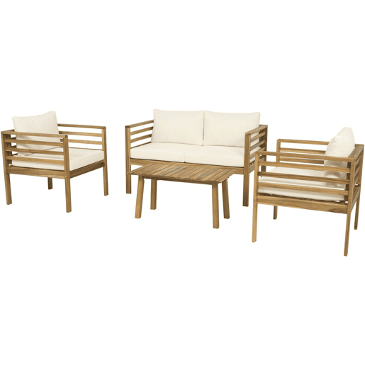 Conjunto de mobiliário de jardim em madeira Beckham com almofadas - 4 lugares - Bege
