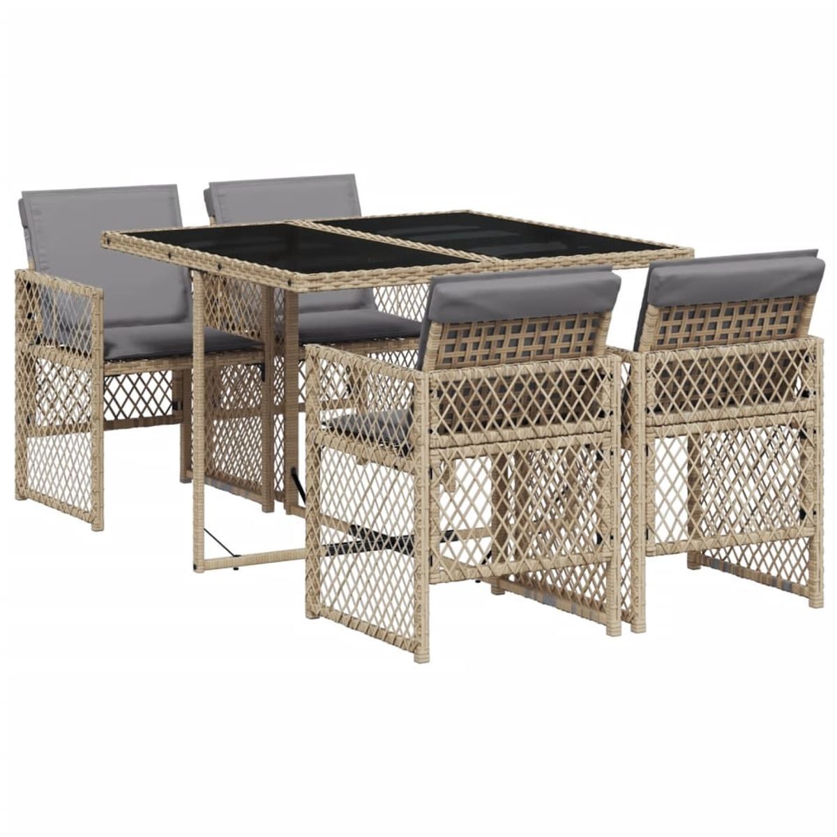 Conjunto de jardín bombay mesa + 4 sillones + cojines gris claro