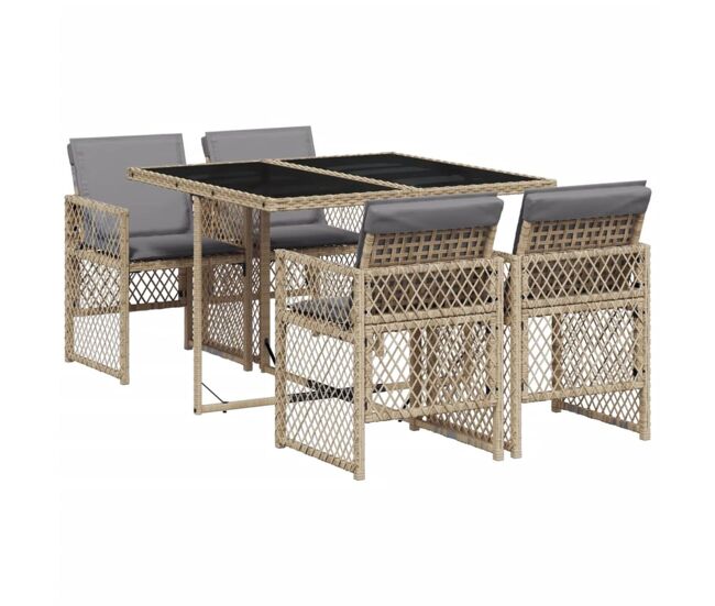 Conjunto de jardín bombay mesa + 4 sillones + cojines gris claro