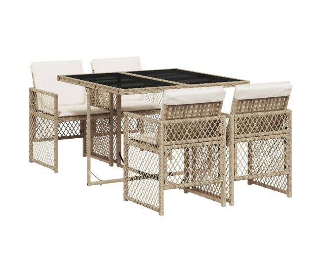 Conjunto de jardín bombay mesa + 4 sillones + cojines crema