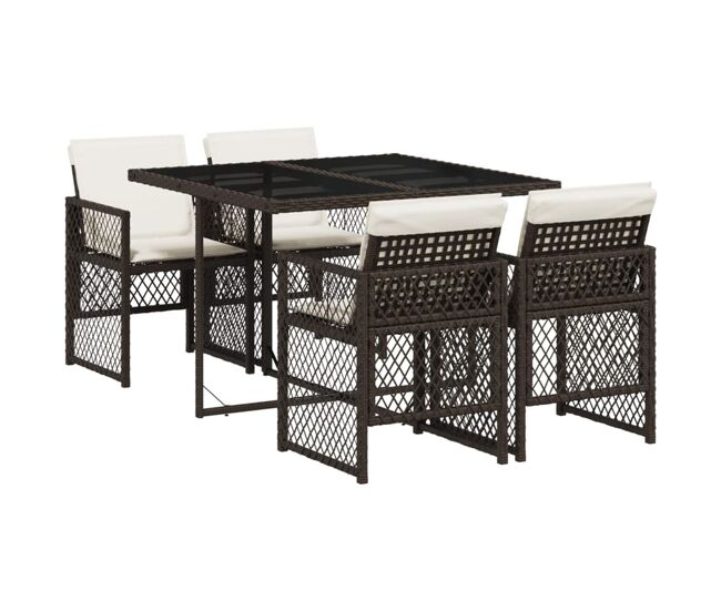 Conjunto de jardín bombay mesa + 4 sillones + cojines marrón