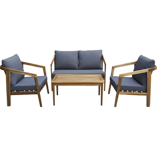 Conjunto de mobiliário de jardim em madeira Presley com almofadas - 4 lugares - Cinzento