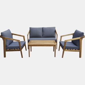 Conjunto de mobiliário de jardim em madeira Presley com almofadas - 4 lugares - Cinzento