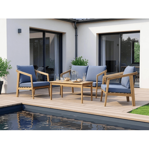 Conjunto de mobiliário de jardim em madeira Presley com almofadas - 4 lugares - Cinzento