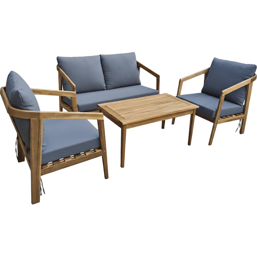 Conjunto de mobiliário de jardim em madeira Presley com almofadas - 4 lugares - Cinzento