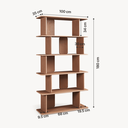 Librería Gäljami 5 compartimentos abiertos 180x100x35cm - Nogueira en.casa