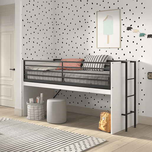 Cama de meia altura 90x200 base de ripas incluída Vipack Sam Branco