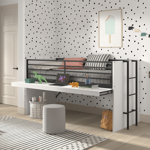 Cama de meia altura 90x200 base de ripas incluída Vipack Sam Branco